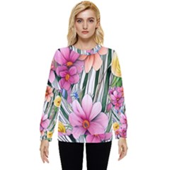 Beautiful Big Blooming Flowers Watercolor Hidden Pocket Sweatshirt