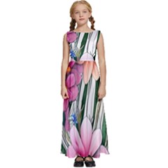 Beautiful Big Blooming Flowers Watercolor Kids  Satin Sleeveless Maxi Dress by GardenOfOphir