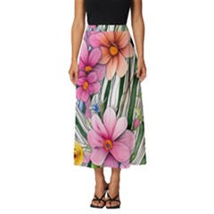 Beautiful Big Blooming Flowers Watercolor Classic Midi Chiffon Skirt