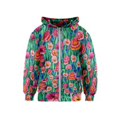 Blossom-filled Watercolor Flowers Kids  Zipper Hoodie by GardenOfOphir