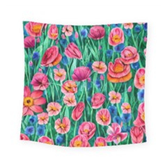 Blossom-filled Watercolor Flowers Square Tapestry (small) by GardenOfOphir