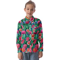 Blossom-filled Watercolor Flowers Kids  Long Sleeve Shirt by GardenOfOphir