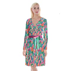 Blossom-filled Watercolor Flowers Long Sleeve Velvet Front Wrap Dress by GardenOfOphir