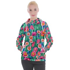 Blossom-filled Watercolor Flowers Women s Hooded Pullover by GardenOfOphir