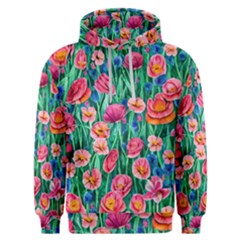 Blossom-filled Watercolor Flowers Men s Overhead Hoodie by GardenOfOphir