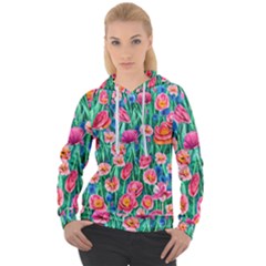 Blossom-filled Watercolor Flowers Women s Overhead Hoodie by GardenOfOphir