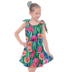 Blossom-filled Watercolor Flowers Kids  Tie Up Tunic Dress by GardenOfOphir