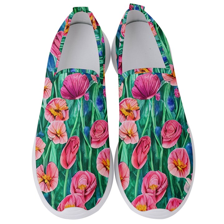 Blossom-filled Watercolor Flowers Men s Slip On Sneakers