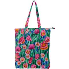 Blossom-filled Watercolor Flowers Double Zip Up Tote Bag by GardenOfOphir