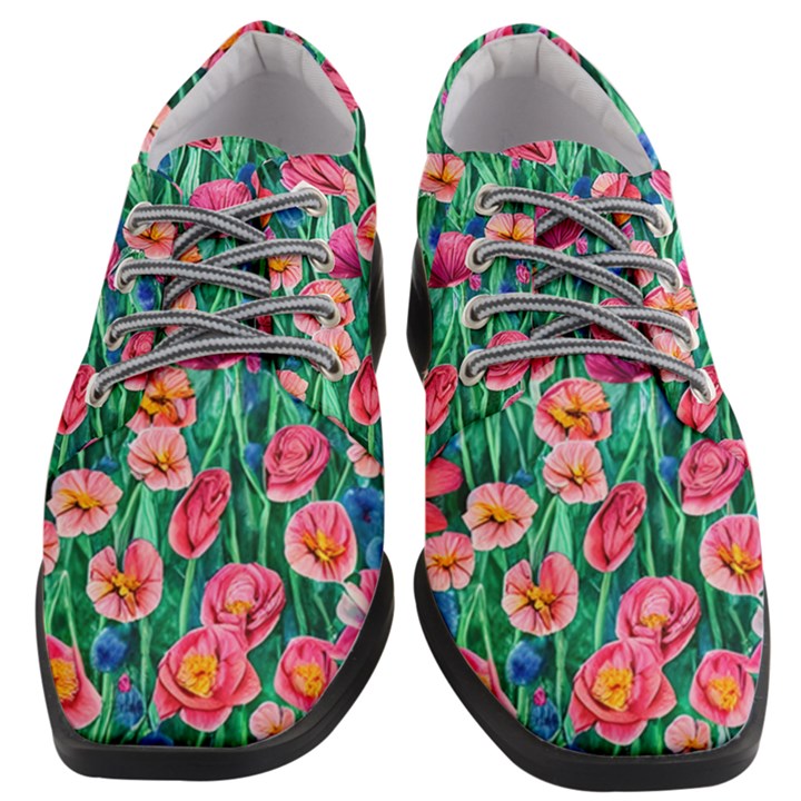 Blossom-filled Watercolor Flowers Women Heeled Oxford Shoes