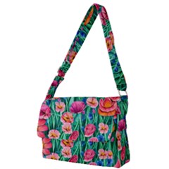 Blossom-filled Watercolor Flowers Full Print Messenger Bag (l) by GardenOfOphir