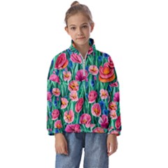 Blossom-filled Watercolor Flowers Kids  Half Zip Hoodie by GardenOfOphir