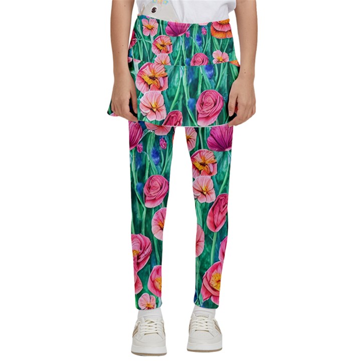 Blossom-filled Watercolor Flowers Kids  Skirted Pants