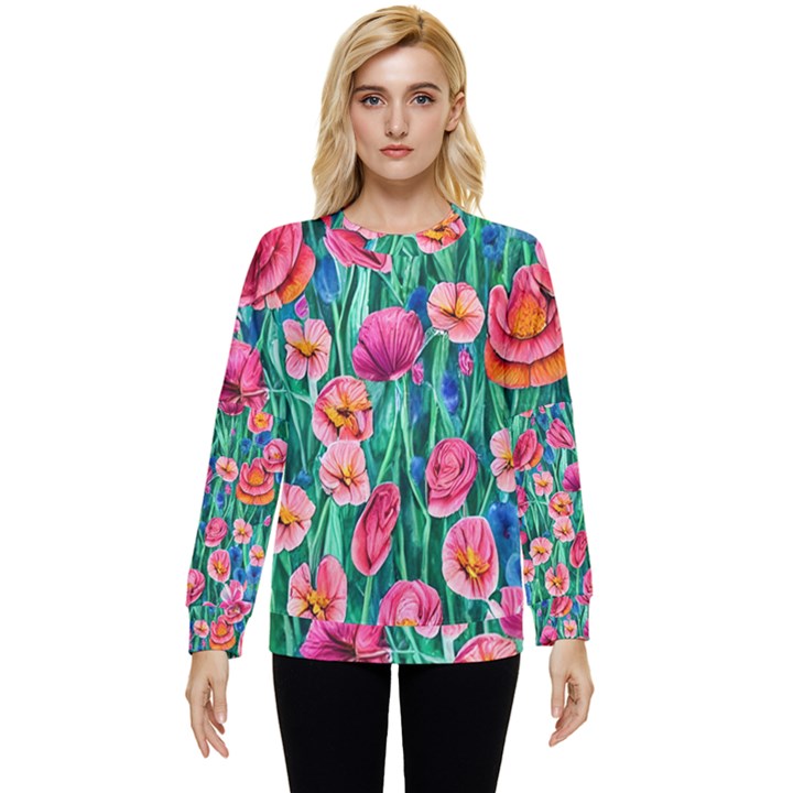 Blossom-filled Watercolor Flowers Hidden Pocket Sweatshirt