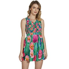 Blossom-filled Watercolor Flowers Sleeveless High Waist Mini Dress by GardenOfOphir