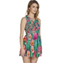 Blossom-filled Watercolor Flowers Sleeveless High Waist Mini Dress View3