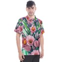 Azure Watercolor Flowers Men s Polo Tee View1