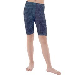 Circuit Board Circuits Mother Board Computer Chip Kids  Mid Length Swim Shorts by Ravend