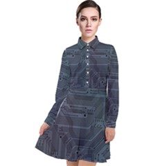 Circuit Board Circuits Mother Board Computer Chip Long Sleeve Chiffon Shirt Dress by Ravend