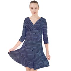 Circuit Board Circuits Mother Board Computer Chip Quarter Sleeve Front Wrap Dress by Ravend