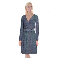 Circuit Board Circuits Mother Board Computer Chip Long Sleeve Velvet Front Wrap Dress by Ravend