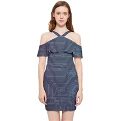 Circuit Board Circuits Mother Board Computer Chip Shoulder Frill Bodycon Summer Dress by Ravend