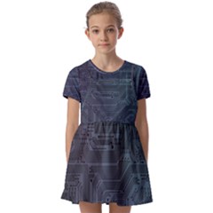 Circuit Board Circuits Mother Board Computer Chip Kids  Short Sleeve Pinafore Style Dress by Ravend