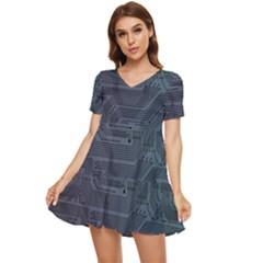 Circuit Board Circuits Mother Board Computer Chip Tiered Short Sleeve Babydoll Dress by Ravend