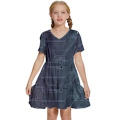 Circuit Board Circuits Mother Board Computer Chip Kids  Short Sleeve Tiered Mini Dress by Ravend