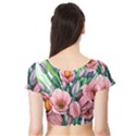 Azure Watercolor Flowers Short Sleeve Crop Top View2