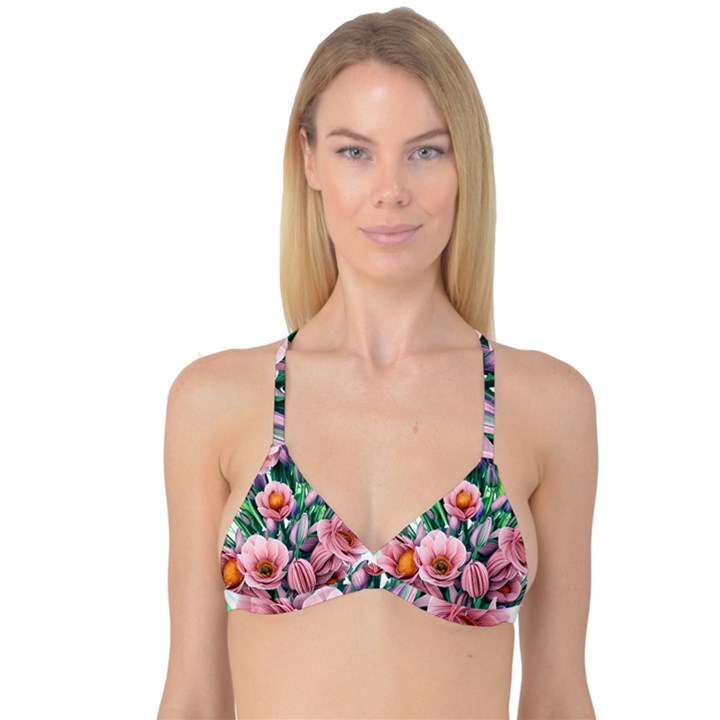 Azure Watercolor Flowers Reversible Tri Bikini Top