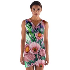 Azure Watercolor Flowers Wrap Front Bodycon Dress by GardenOfOphir