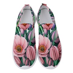 Azure Watercolor Flowers Women s Slip On Sneakers by GardenOfOphir