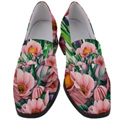 Azure Watercolor Flowers Women s Chunky Heel Loafers by GardenOfOphir