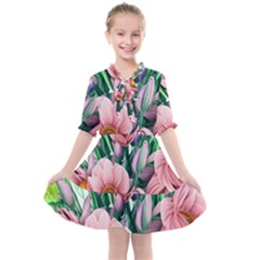 Azure Watercolor Flowers Kids  All Frills Chiffon Dress by GardenOfOphir