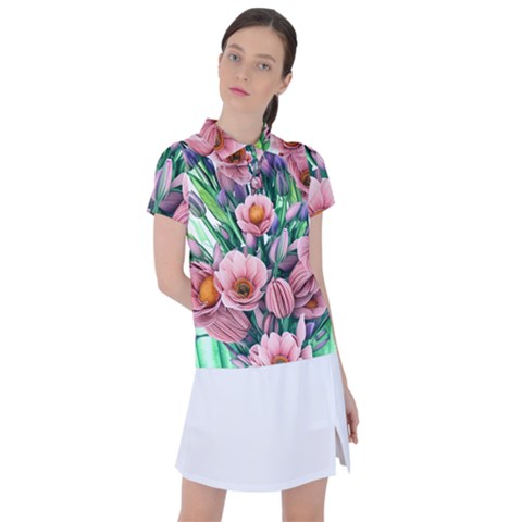 Azure Watercolor Flowers Women s Polo Tee by GardenOfOphir