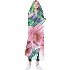 Azure Watercolor Flowers Wearable Blanket by GardenOfOphir