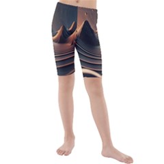 Ai Generated Swirl Space Design Fractal Light Art Kids  Mid Length Swim Shorts by Ravend