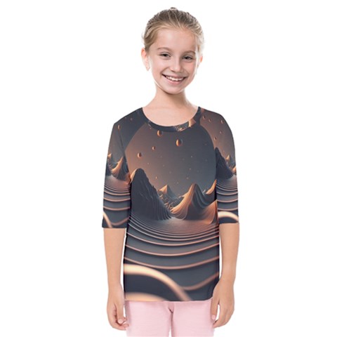 Ai Generated Swirl Space Design Fractal Light Art Kids  Quarter Sleeve Raglan Tee by Ravend