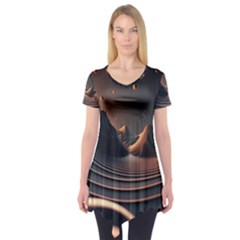 Ai Generated Swirl Space Design Fractal Light Art Short Sleeve Tunic  by Ravend