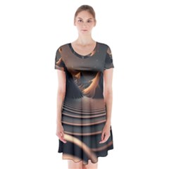 Ai Generated Swirl Space Design Fractal Light Art Short Sleeve V-neck Flare Dress by Ravend