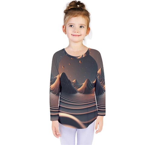 Ai Generated Swirl Space Design Fractal Light Art Kids  Long Sleeve Tee by Ravend