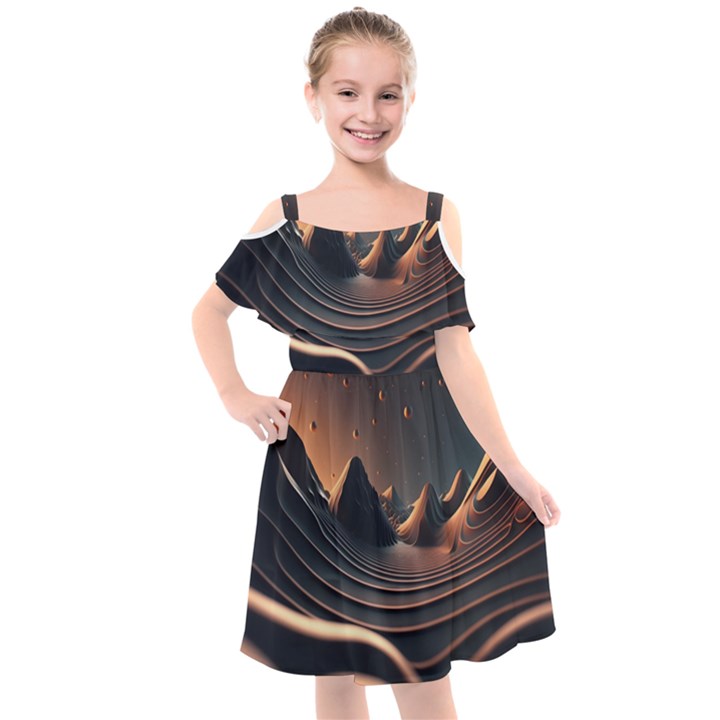 Ai Generated Swirl Space Design Fractal Light Art Kids  Cut Out Shoulders Chiffon Dress