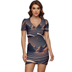 Ai Generated Swirl Space Design Fractal Light Art Low Cut Cap Sleeve Mini Dress