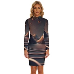 Ai Generated Swirl Space Design Fractal Light Art Long Sleeve Shirt Collar Bodycon Dress by Ravend