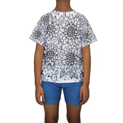 Flowers Template Line Art Pattern Coloring Page Kids  Short Sleeve Swimwear by Ravend