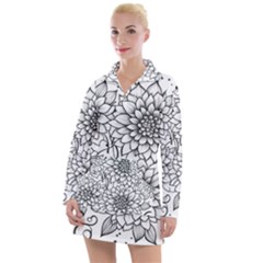 Flowers Template Line Art Pattern Coloring Page Women s Long Sleeve Casual Dress by Ravend