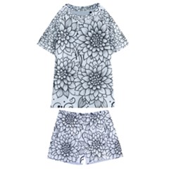 Flowers Template Line Art Pattern Coloring Page Kids  Swim Tee And Shorts Set by Ravend