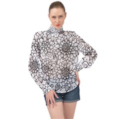 Flowers Template Line Art Pattern Coloring Page High Neck Long Sleeve Chiffon Top by Ravend