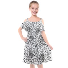 Flowers Template Line Art Pattern Coloring Page Kids  Cut Out Shoulders Chiffon Dress by Ravend